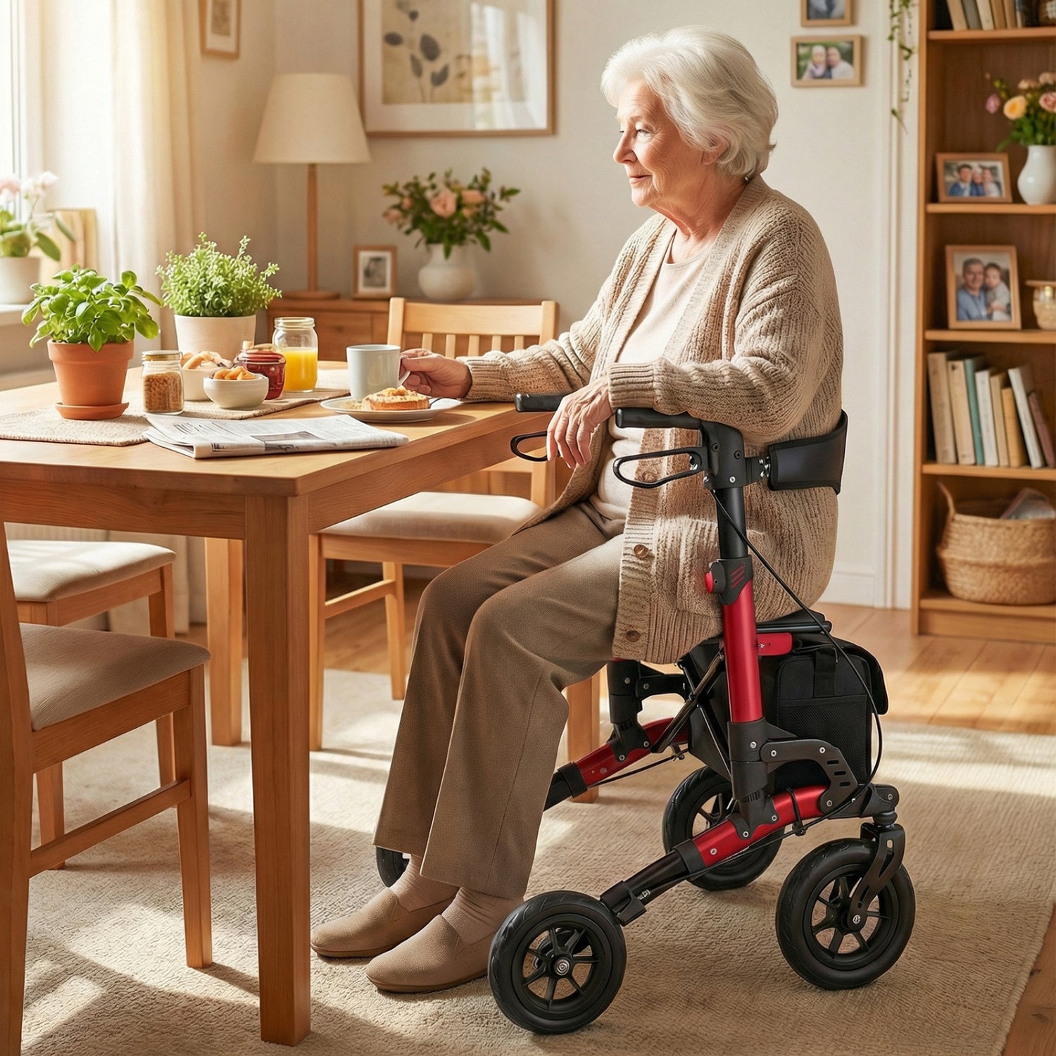 Rollator Walker for Seniors Folding Rolling Walker with Seat-Red