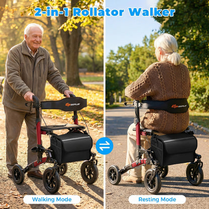 Rollator Walker for Seniors Folding Rolling Walker with Seat-Red