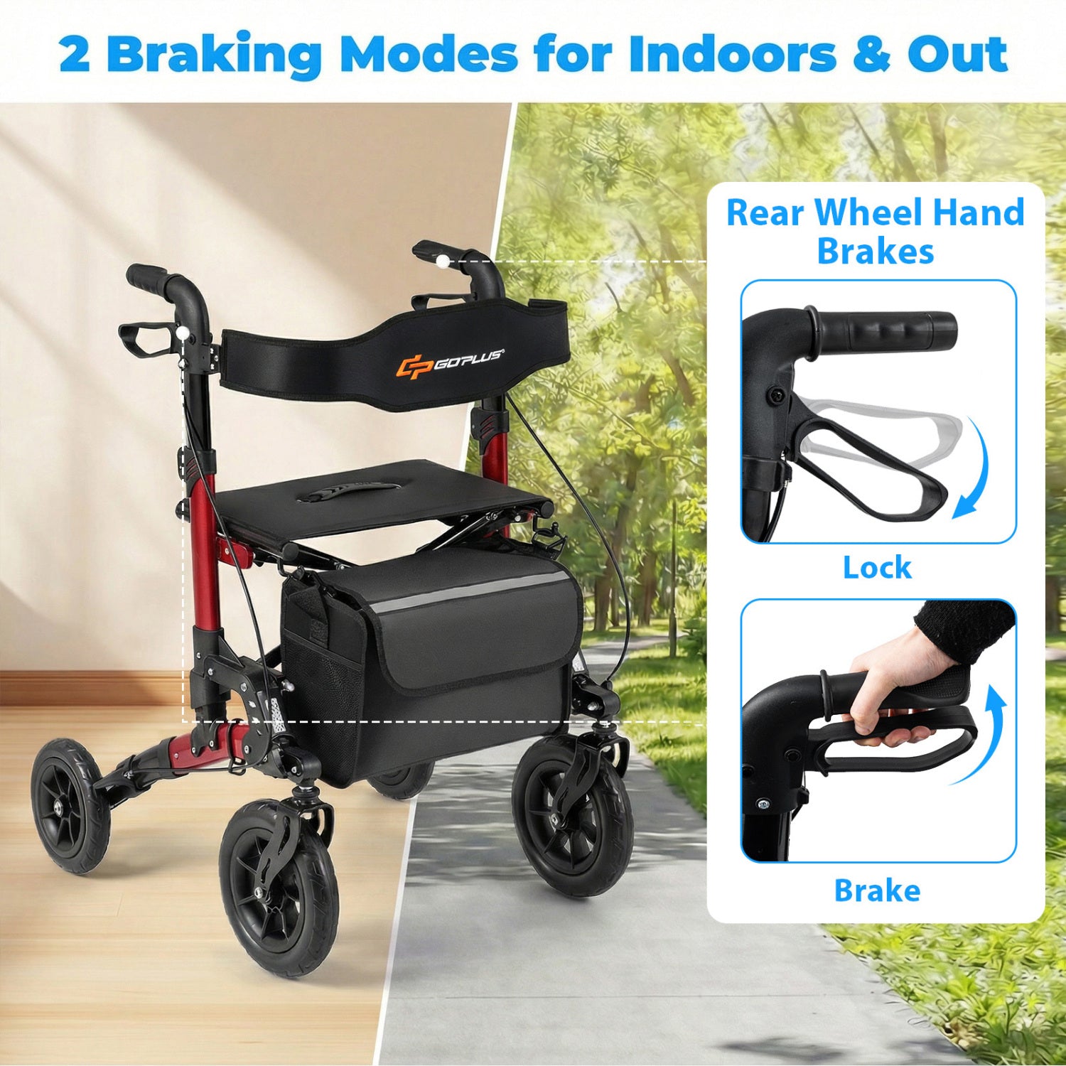 Rollator Walker for Seniors Folding Rolling Walker with Seat-Red