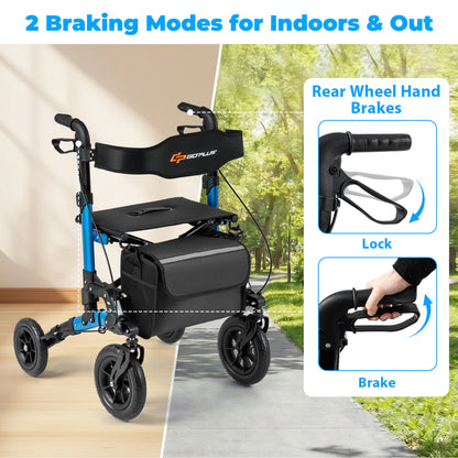 Rollator Walker for Seniors Folding Rolling Walker with Seat-Blue