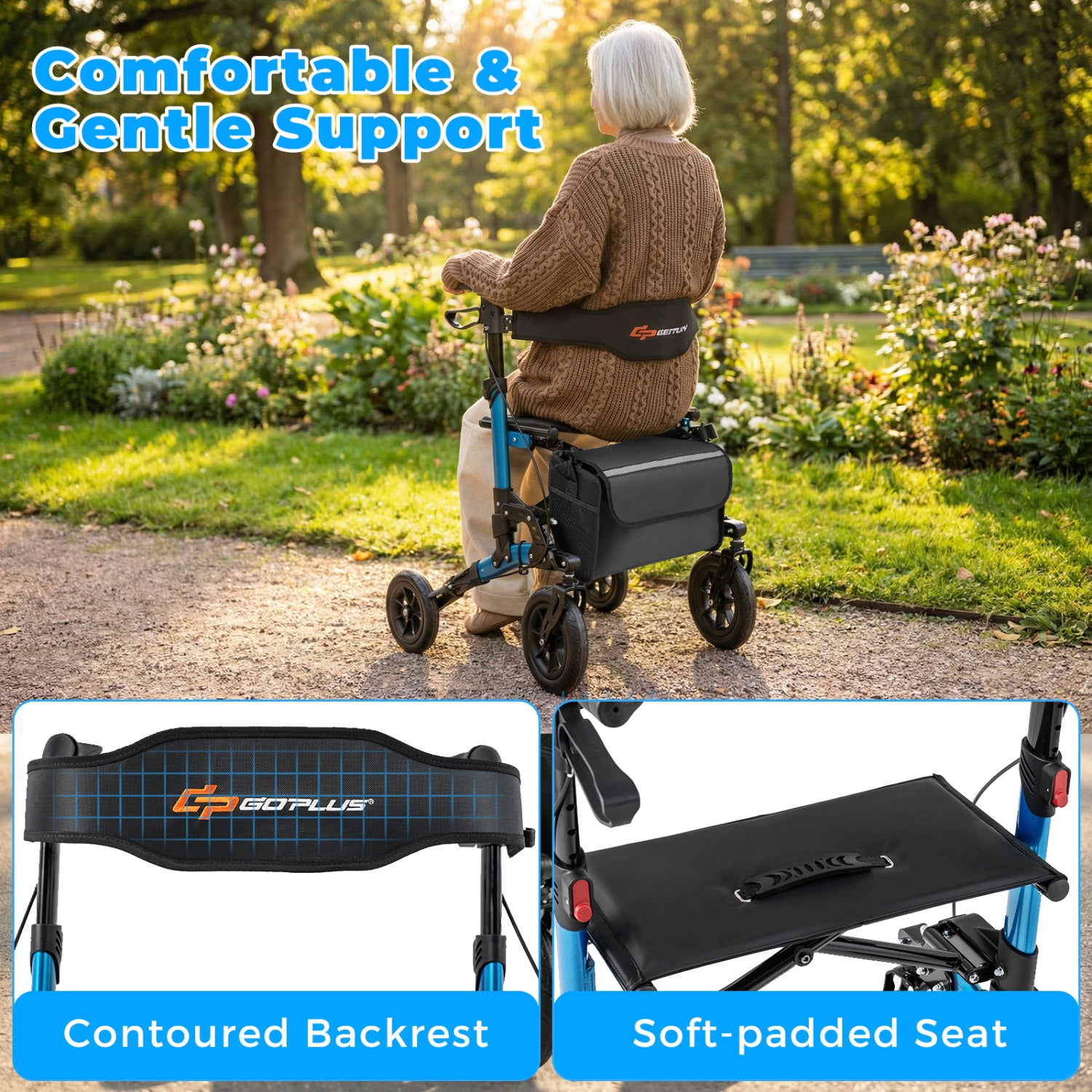 Rollator Walker for Seniors Folding Rolling Walker with Seat-Blue