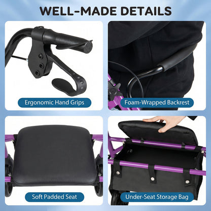 Rollator Walker with Seat and Height Adjustable Handles