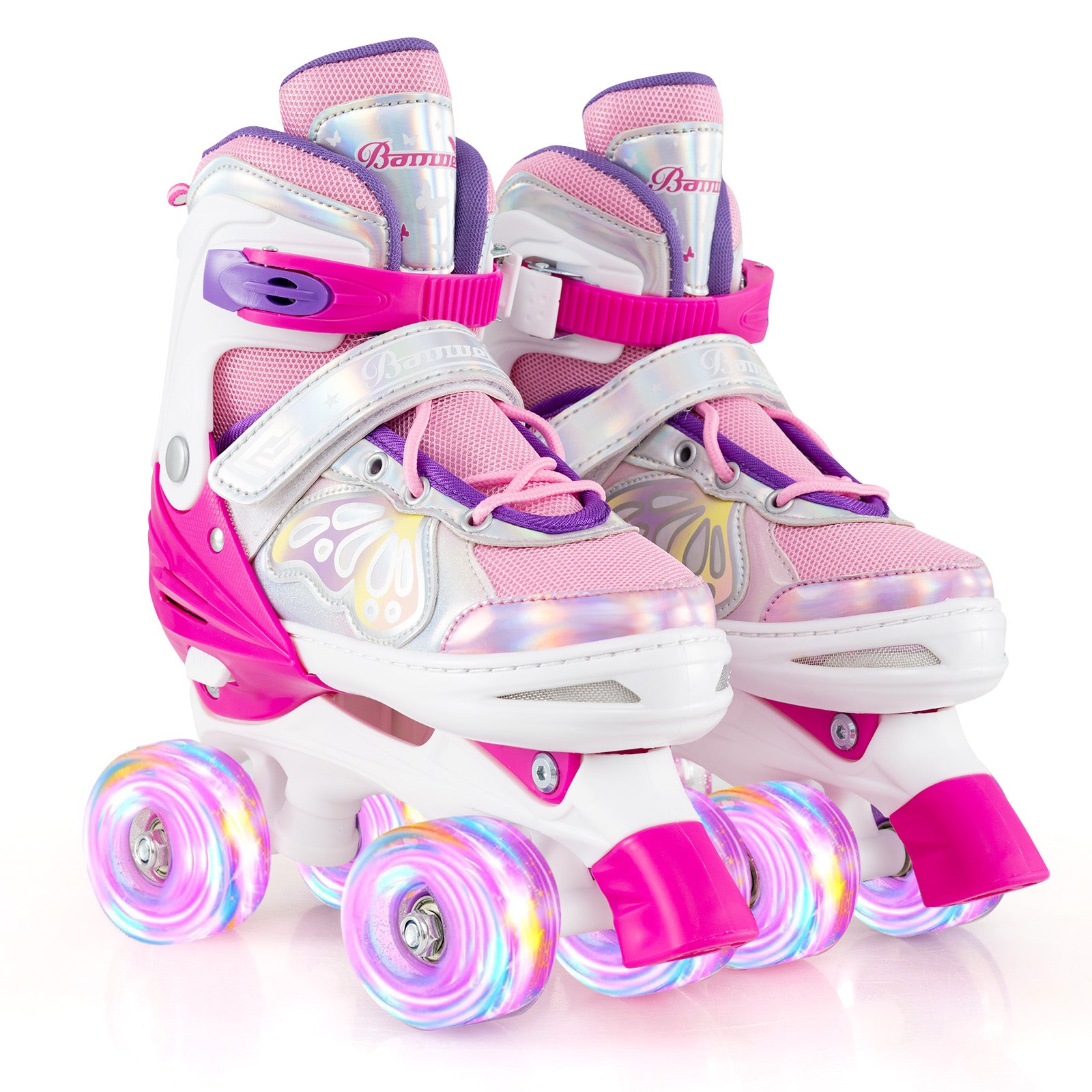 Roller Skates for Teens 4 Sizes Adjustable with Light-up Wheels for Boys Girls Ages 13+-Rose Red