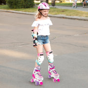 Roller Skates for Teens 4 Sizes Adjustable with Light-up Wheels for Boys Girls Ages 13+-Rose Red