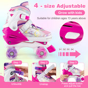 Roller Skates for Teens 4 Sizes Adjustable with Light-up Wheels for Boys Girls Ages 13+-Rose Red