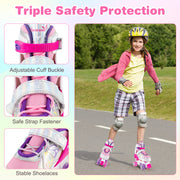 Roller Skates for Teens 4 Sizes Adjustable with Light-up Wheels for Boys Girls Ages 13+-Rose Red