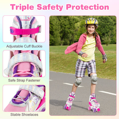 Roller Skates for Teens 4 Sizes Adjustable with Light-up Wheels for Boys Girls Ages 13+-Rose Red