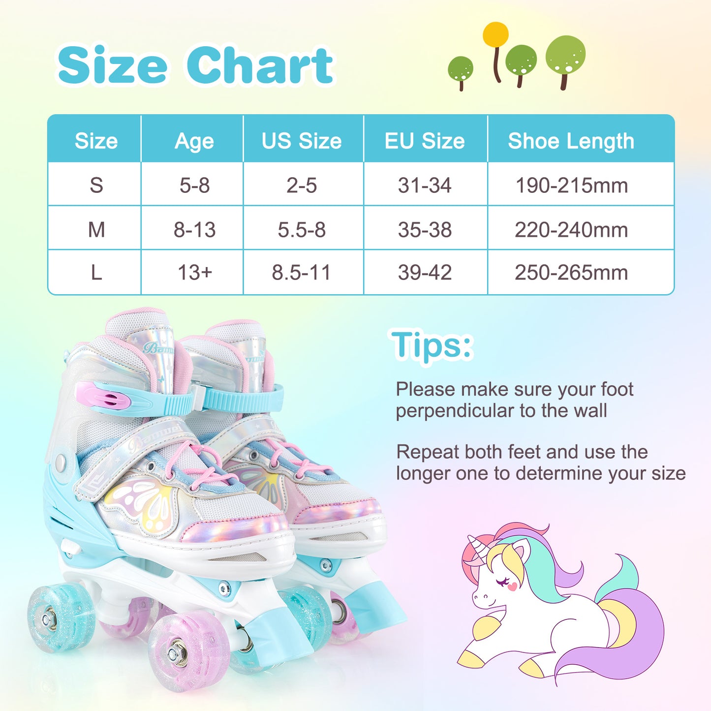 Roller Skates for Teens 4 Sizes Adjustable with Light-up Wheels for Boys Girls Ages 13+-Blue