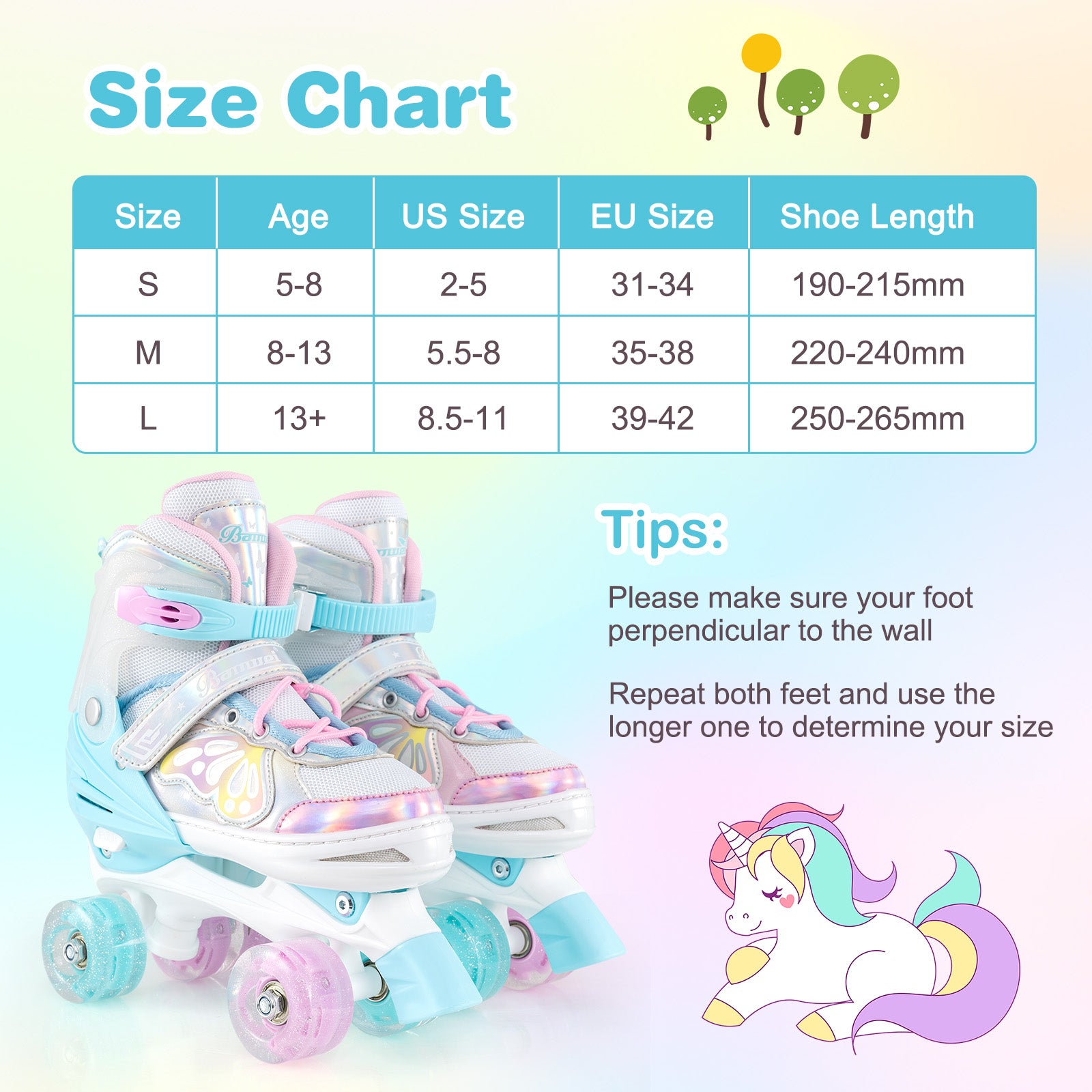 Roller Skates for Teens 4 Sizes Adjustable with Light-up Wheels for Boys Girls Ages 13+-Blue