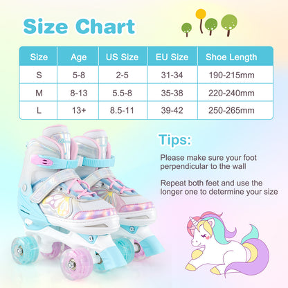 Roller Skates for Teens 4 Sizes Adjustable with Light-up Wheels for Boys Girls Ages 13+-Blue