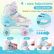 Roller Skates for Teens 4 Sizes Adjustable with Light-up Wheels for Boys Girls Ages 13+-Blue