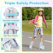 Roller Skates for Teens 4 Sizes Adjustable with Light-up Wheels for Boys Girls Ages 13+-Blue