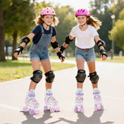 Roller Skates for Teens 4 Sizes Adjustable with Light-up Wheels for Boys Girls Ages 13+-Light Pink