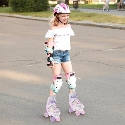 Roller Skates for Teens 4 Sizes Adjustable with Light-up Wheels for Boys Girls Ages 13+-Light Pink