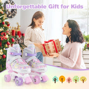 Roller Skates for Teens 4 Sizes Adjustable with Light-up Wheels for Boys Girls Ages 13+-Light Pink