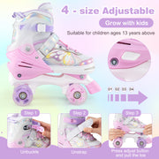 Roller Skates for Teens 4 Sizes Adjustable with Light-up Wheels for Boys Girls Ages 13+-Light Pink