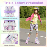 Roller Skates for Teens 4 Sizes Adjustable with Light-up Wheels for Boys Girls Ages 13+-Light Pink