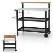 Rolling Bar Cart with Flip-up Table and Hooks for Kitchen