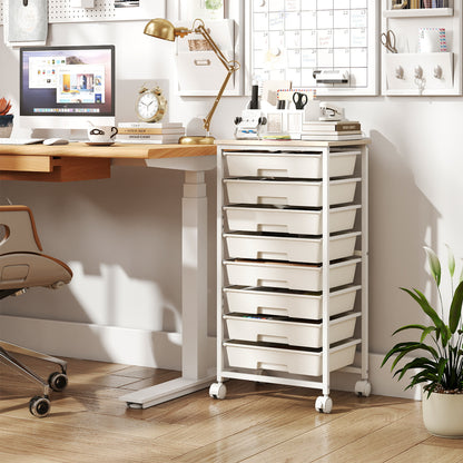 8-Drawer Rolling Storage Cart with Wooden Top and Lockable Wheels