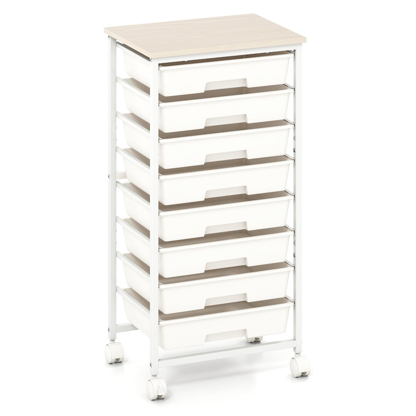 8-Drawer Rolling Storage Cart with Wooden Top and Lockable Wheels