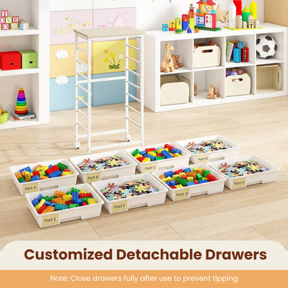 8-Drawer Rolling Storage Cart with Wooden Top and Lockable Wheels