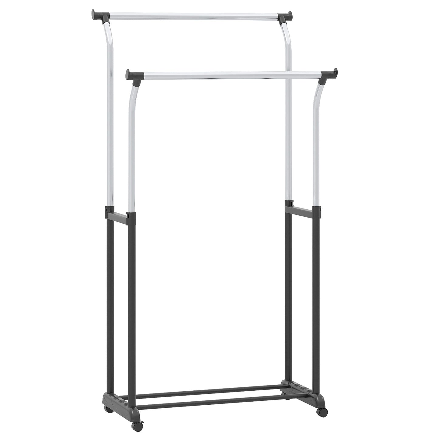 Rolling Clothes Rack Double Rod Garment Rack with Adjustable Height