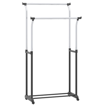 Rolling Clothes Rack Double Rod Garment Rack with Adjustable Height