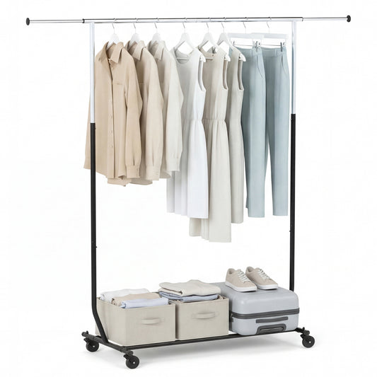 Rolling Clothes Rack Extendable Garment Stand for Hanging Clothes
