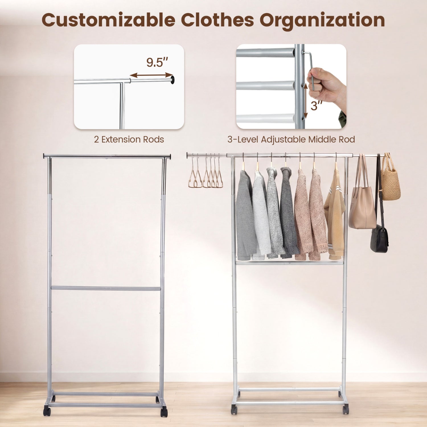 Rolling Clothes Rack Double