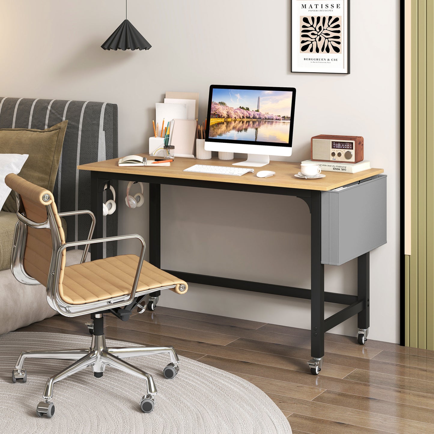 Rolling Computer Desk with Lockable Wheels 48" x 24"