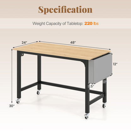Rolling Computer Desk with Lockable Wheels 48" x 24"