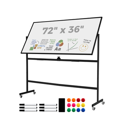 Rolling Double-Sided Magnetic Whiteboard on Wheels with Stand and Aluminum Alloy Frame-Black - Black