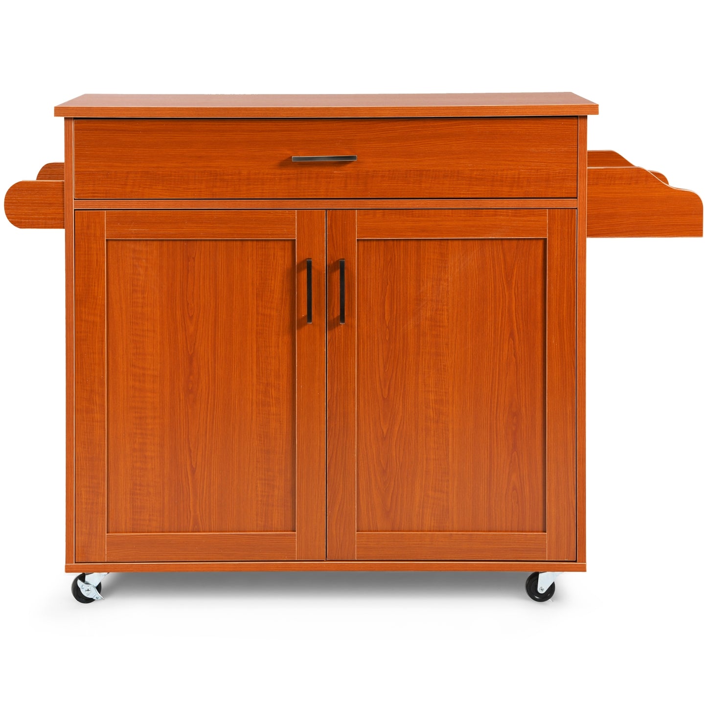 Rolling Kitchen Island Cart with Towel and Spice Rack-Orange - Orange