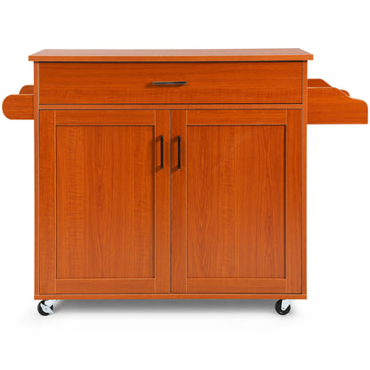 Rolling Kitchen Island Cart with Towel and Spice Rack-Orange - Orange