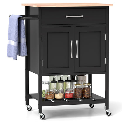 Rolling Kitchen Island Cart with Drawer and Towel Rack-White - Black