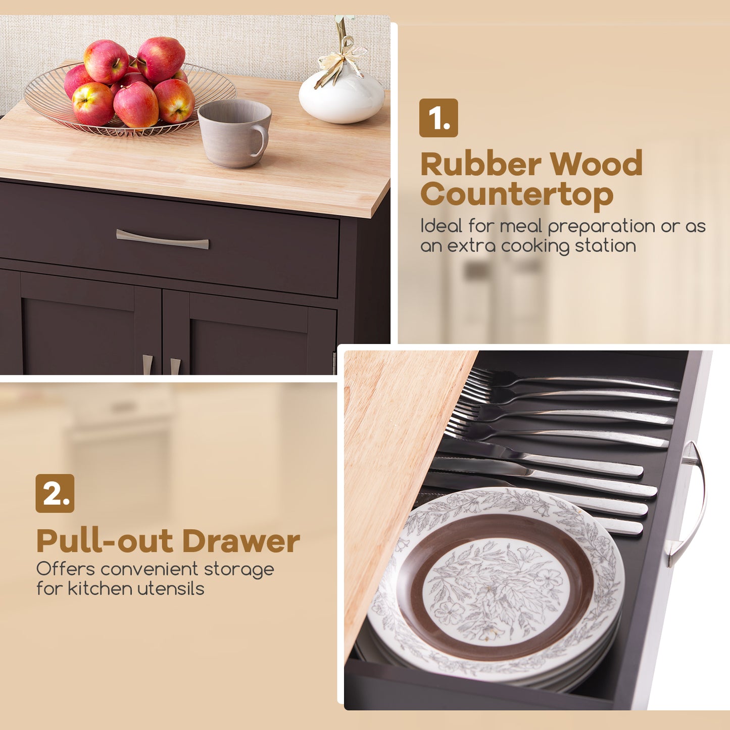 Rolling Kitchen Island Cart with Drawer and Towel Rack