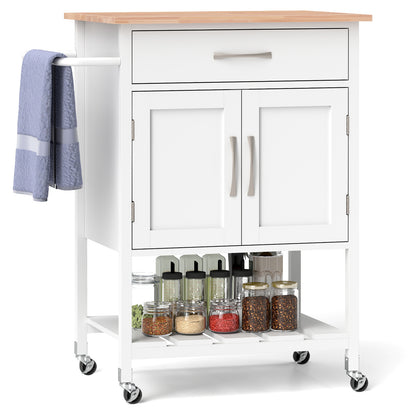 Rolling Kitchen Island Cart with Drawer and Towel Rack-White - White