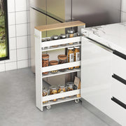 Narrow Mobile Serving Cart with Open Shelves for Kitchen Bathroom Living Room-White