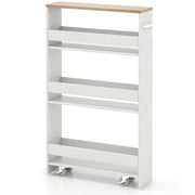Narrow Mobile Serving Cart with Open Shelves for Kitchen Bathroom Living Room-White