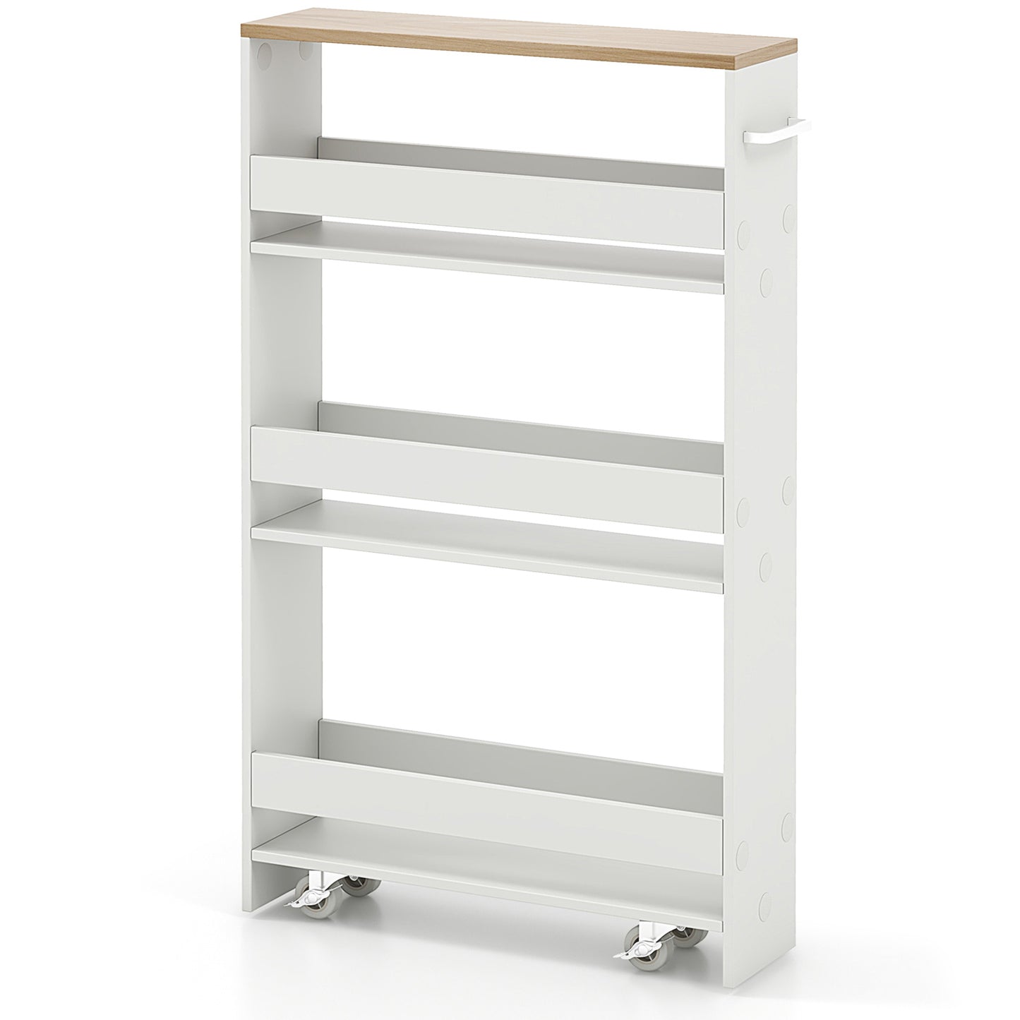 Rolling Kitchen Slim Storage Cart Mobile Shelving Organizer with Handle-Gray - White