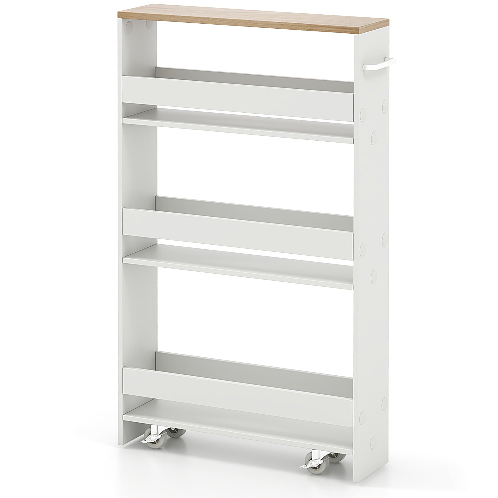 Rolling Kitchen Slim Storage Cart Mobile Shelving Organizer with Handle-Gray - White