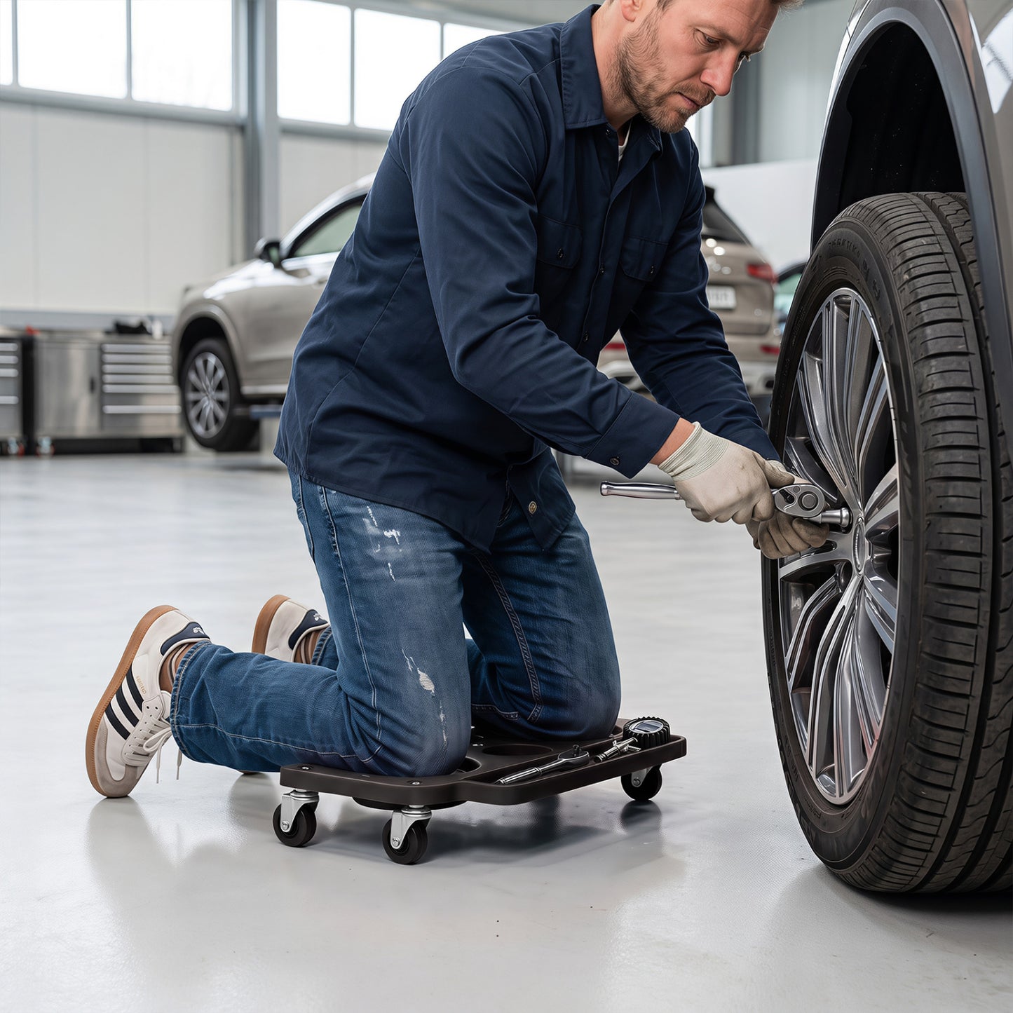 Rolling Knee Creeper with 360° Swivel Casters & Tool Trays