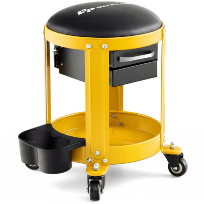 Rolling Mechanic Stool with Removable Padded Seat and Drawers-Red - Yellow