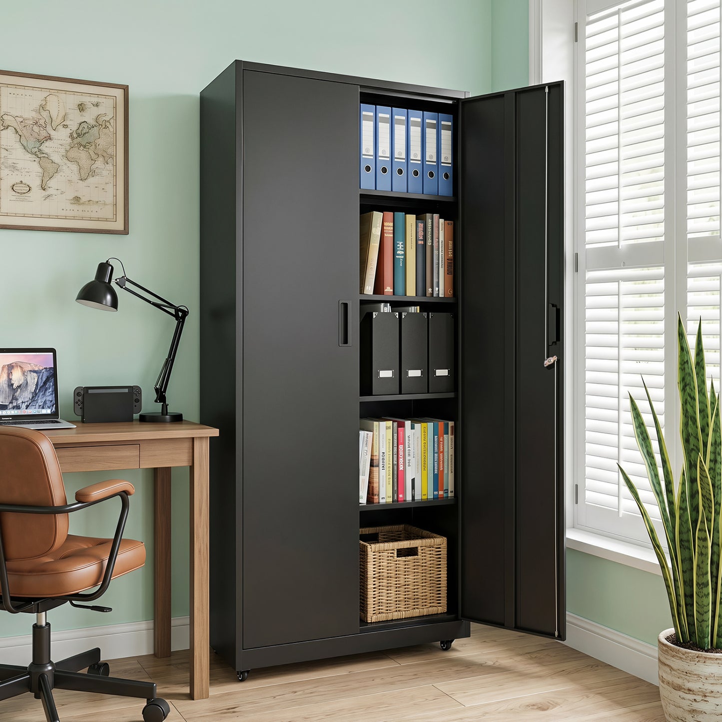 Rolling Metal Storage Cabinet 73" Lockable with 4 Wheels