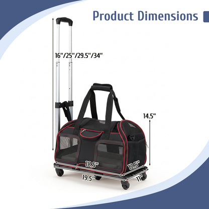 Rolling Pet Carrier with Wheels & Telescopic Handle