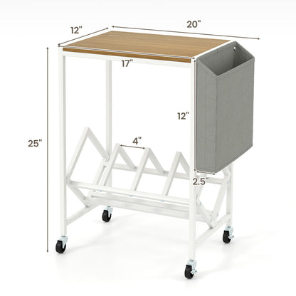 Rolling Record Player Stand 2-Tier with Vinyl Storage and Magazine Holder Bag-Natural