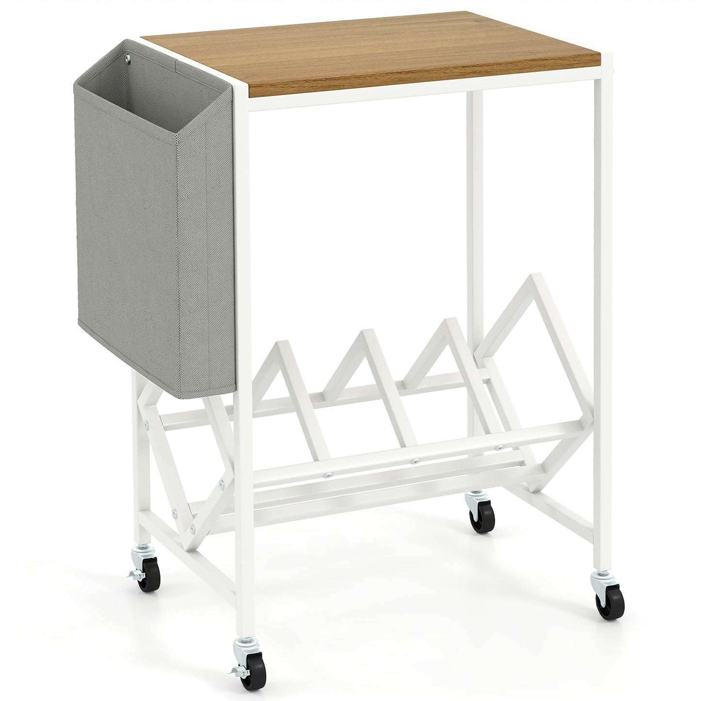 Rolling Record Player Stand 2-Tier with Vinyl Storage and Magazine Holder Bag-Natural