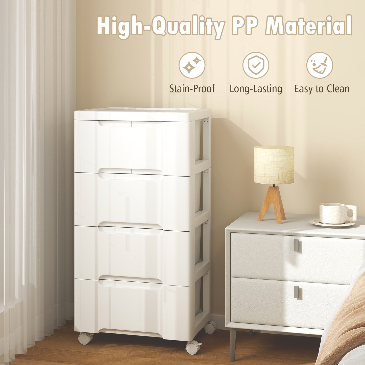 Rolling Storage Cabinet with Universal Wheels and 5/6/7 Drawers-5 Drawers