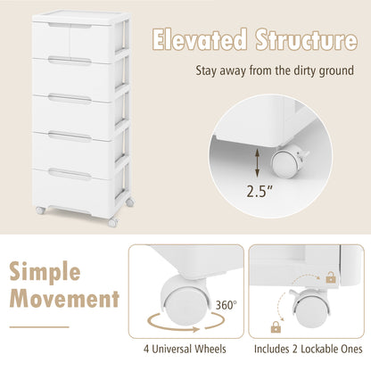 6-Drawer Rolling Storage Cabinet with Wheels - White