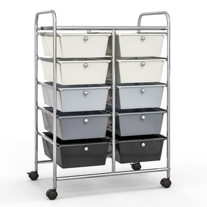 10-Drawer Rolling Storage Cart-Purple - Beige & Gray